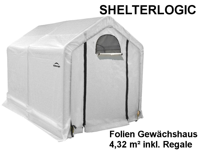 SHELTERLOGIC Folien Gewächshaus Treibhaus 4,32 m² inkl. Regalen