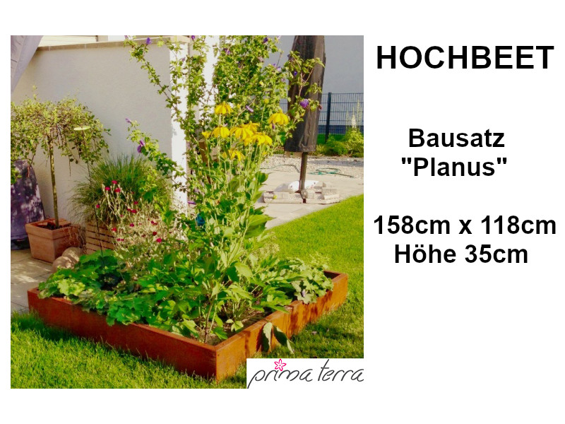 PRIMA TERRA Hochbeet-Bausatz "Planus" Metall Edelrost 158x118cm H35cm