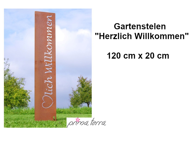 PRIMA TERRA Gartenstelen "HERZLICH WILLKOMMEN" 120x20cm