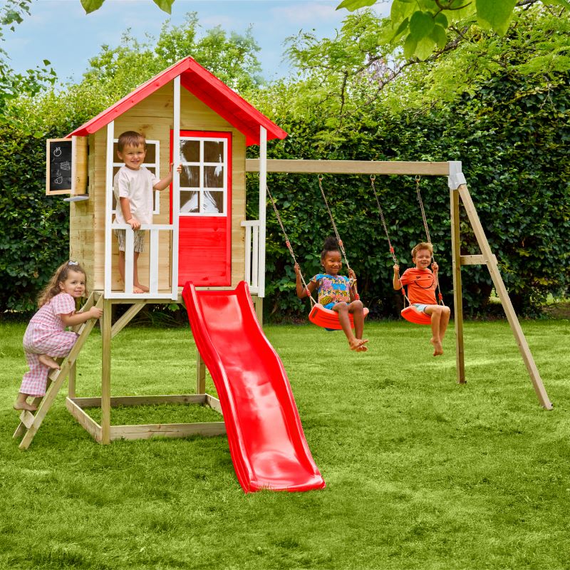 Zwerkules Kinder Spielhaus Holz, Lolla mit Rutsche & Doppelschaukel
