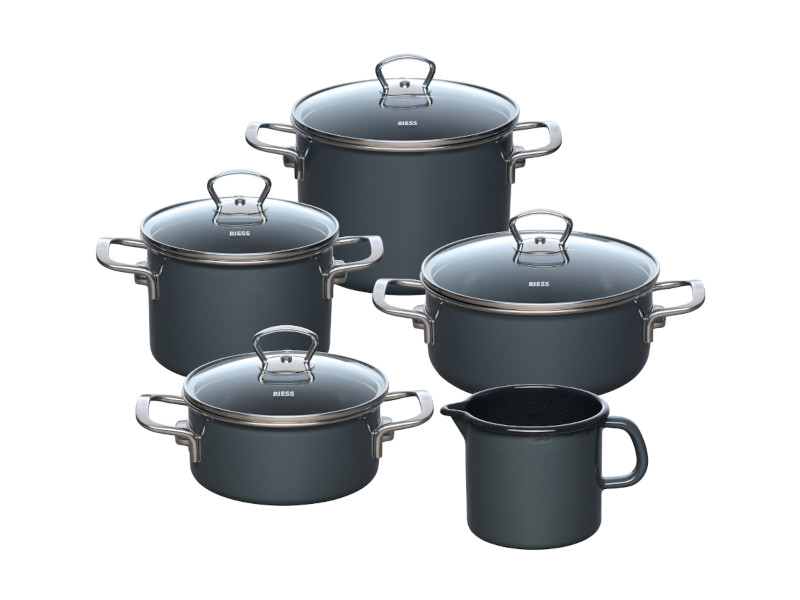 RIESS Email Kochtöpfe, Familien Topfset 5-tlg DARK GREY 0584-003