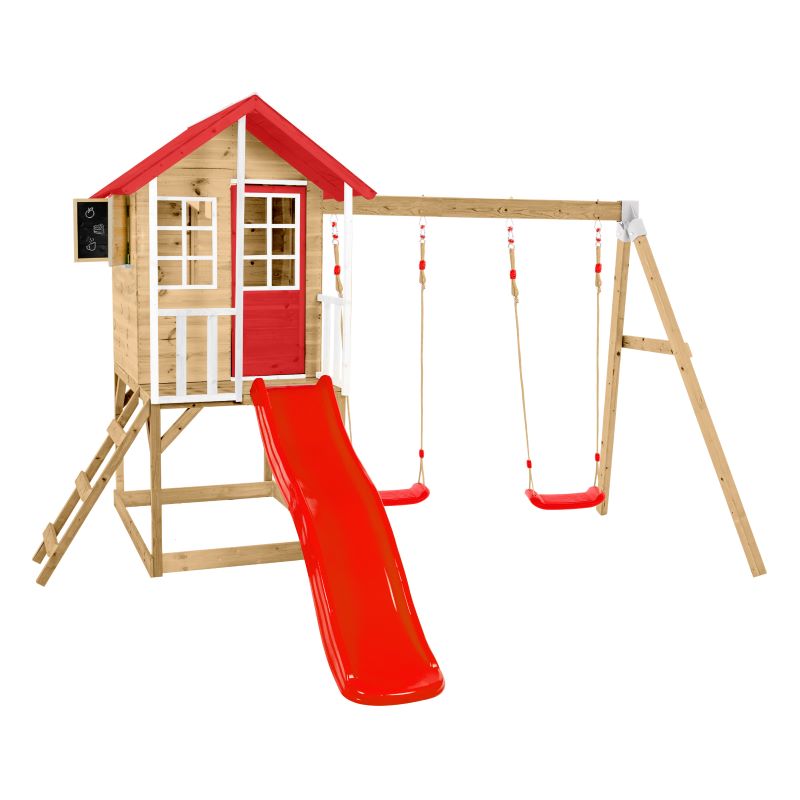Zwerkules Kinder Spielhaus Holz, Lolla mit Rutsche & Doppelschaukel
