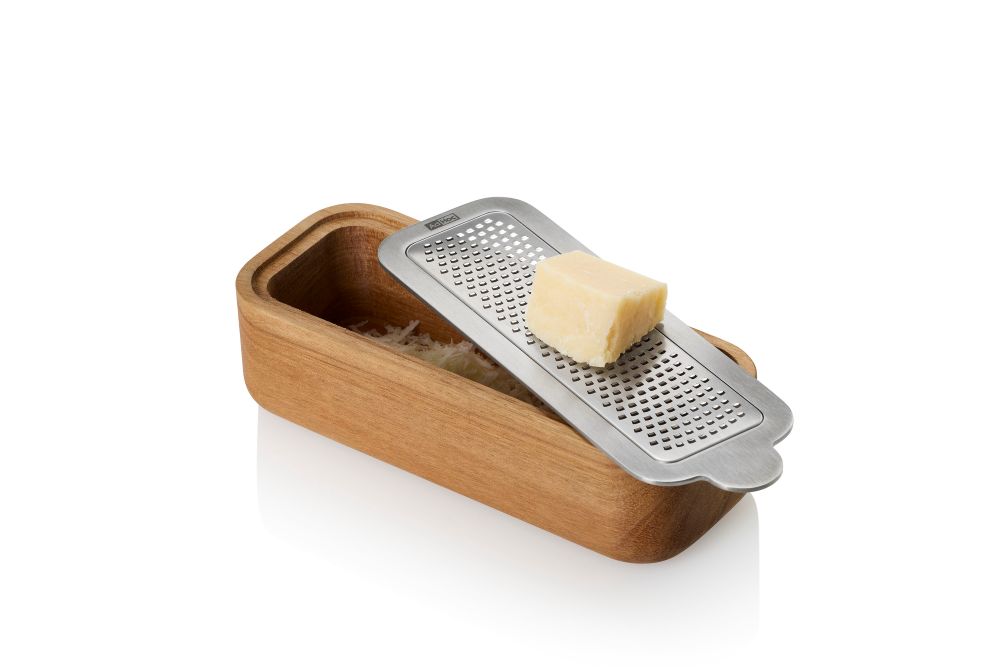 AdHoc CutnServe GG31 Tisch-Feinreibe mit Auffangbehälter 18 cm Akazienholz Edelstahl