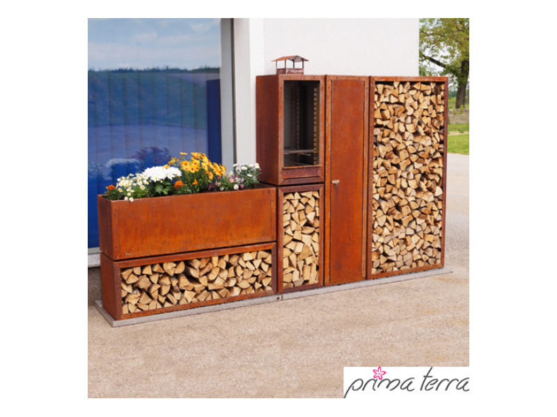 PRIMA TERRA Kaminholzregal-Bausatz "INFINITA" Metall Edelrost 158x158cm 35cm Tiefe