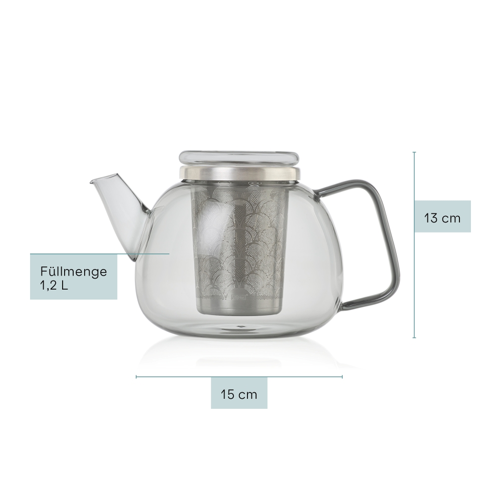 AdHoc Yuna TK61 Teekanne mit Feinfilter 1,2 l Borosilikatglas Edelstahl