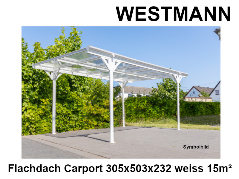 WESTMANN Flachdach Carport 305x503x232 weiss 15m²