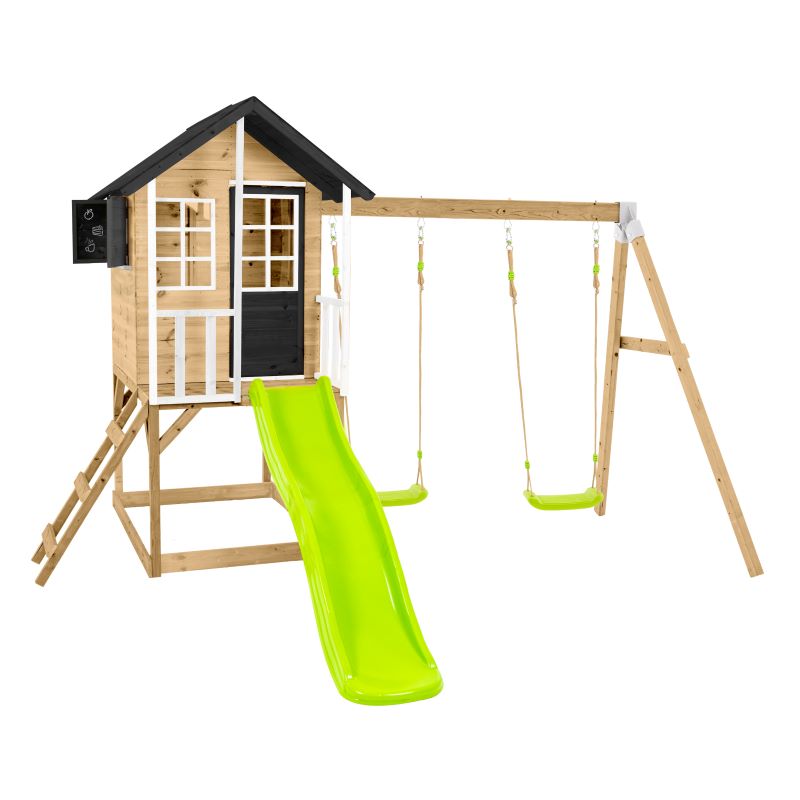 Zwerkules Kinder Spielhaus Holz, Holli mit Rutsche & Doppelschaukel