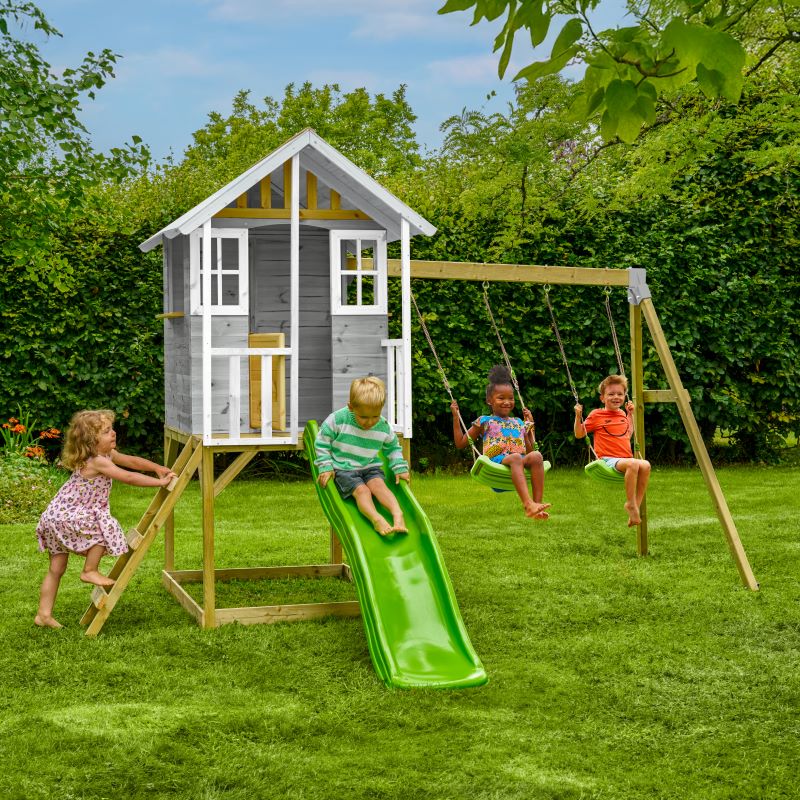 Zwerkules Kinder Spielhaus Holz, Valli mit Rutsche & Doppelschaukel