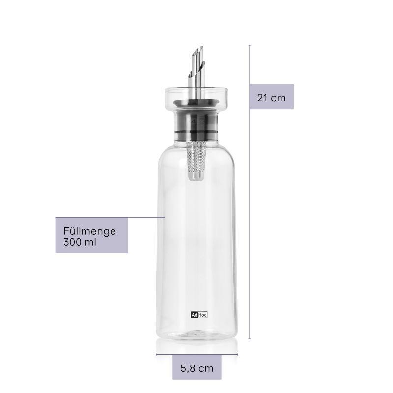 AdHoc AromaPour BZ80 Öl- & Essigspender 300 ml transparent – tropffrei mit Filter