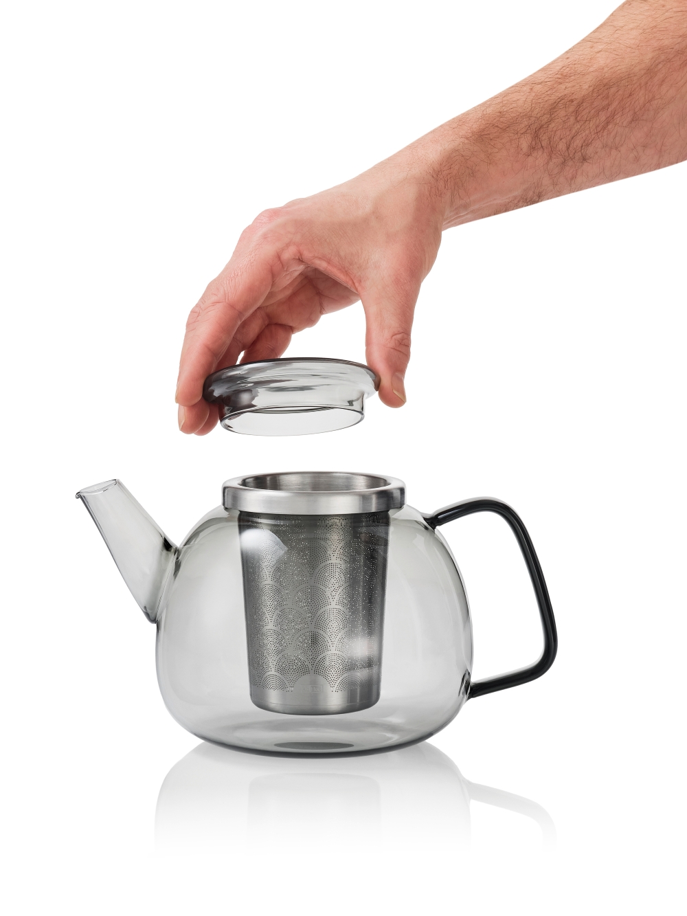 AdHoc Yuna TK61 Teekanne mit Feinfilter 1,2 l Borosilikatglas Edelstahl
