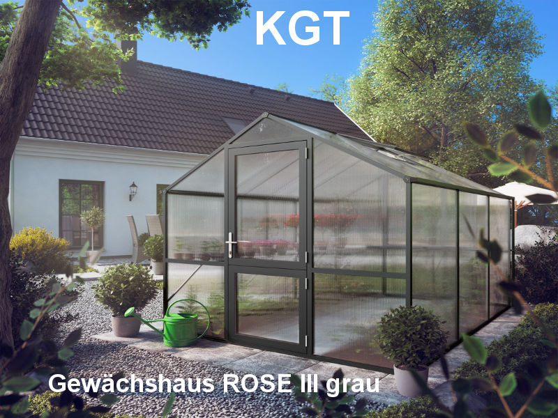 KGT Gewächshaus ROSE III Alu GRAU - 233 x 323 cm - 10mm Vergl.