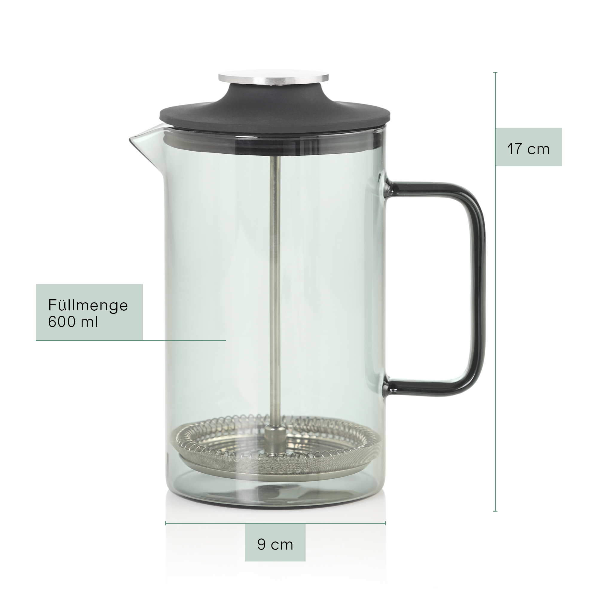 AdHoc Impact MC80 French Press Kaffeebereiter 600 ml Borosilikatglas Edelstahl