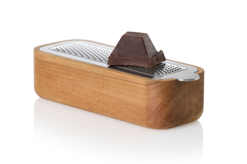AdHoc CutnServe GG31 Tisch-Feinreibe mit Auffangbehälter 18 cm Akazienholz Edelstahl