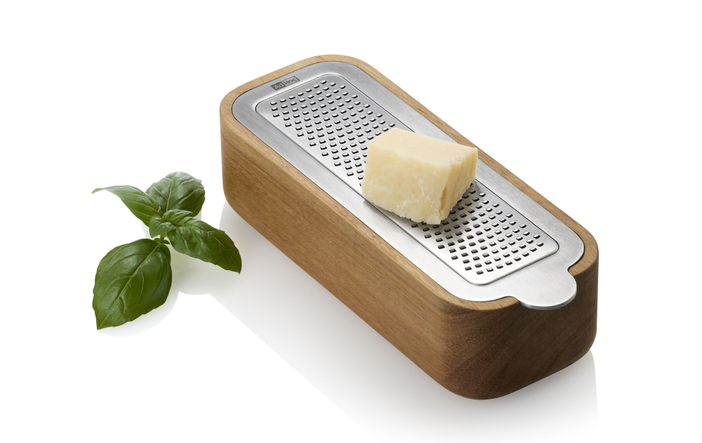 AdHoc CutnServe GG31 Tisch-Feinreibe mit Auffangbehälter 18 cm Akazienholz Edelstahl