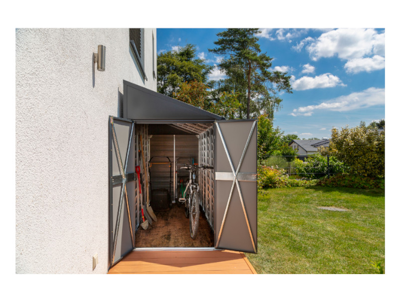 SPACEMAKER Anlehngerätehaus aus Metall "4x10" 124x295x208 grau