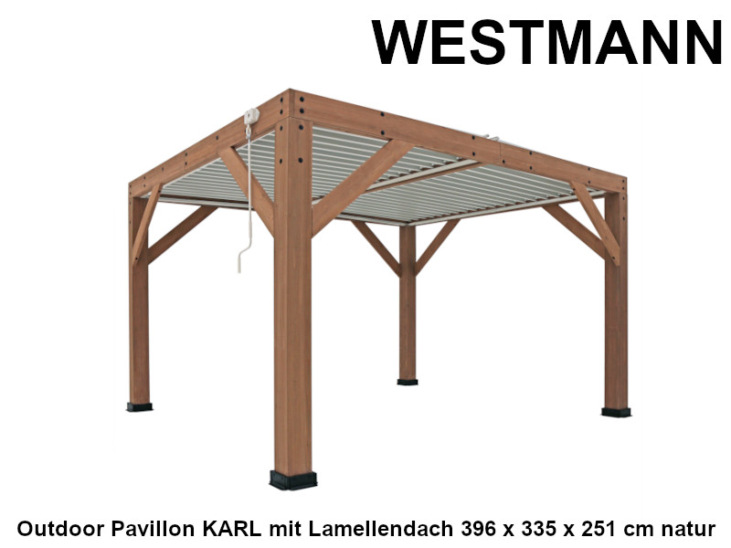 WESTMANN Outdoor Pavillon KARL mit Lamellendach 396 x 335 x 251 cm natur