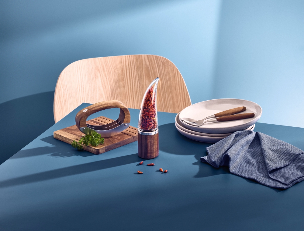 AdHoc Peperone MP233 Chilischneider mit SchneidWerk® 22 cm Glas Akazienholz Edelstahl