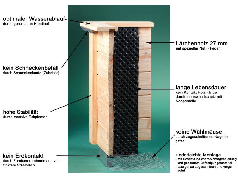 KGT Hochbeet WOODY SMALL 125 x 99 x 79 cm Lärche + Stahlfundament