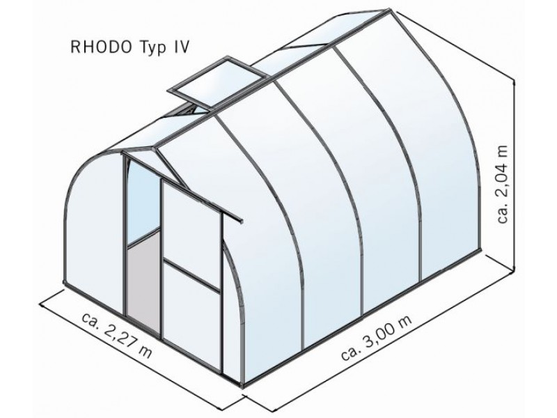 KGT Gewächshaus RHODO IV Alu BLANK - 227 x 301 cm - 6mm Vergl.
