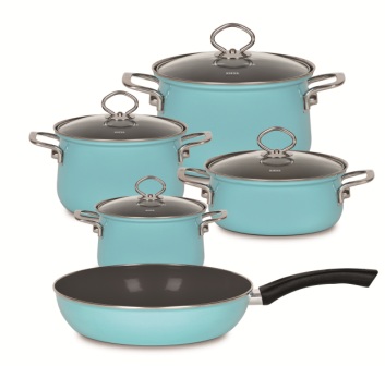 RIESS Nouvelle Emaille Topfset 5-teilig KRISTALLBLAU 0558-037