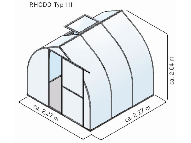 KGT Gewächshaus RHODO III Alu BLANK - 227 x 227 cm - 6mm Vergl.