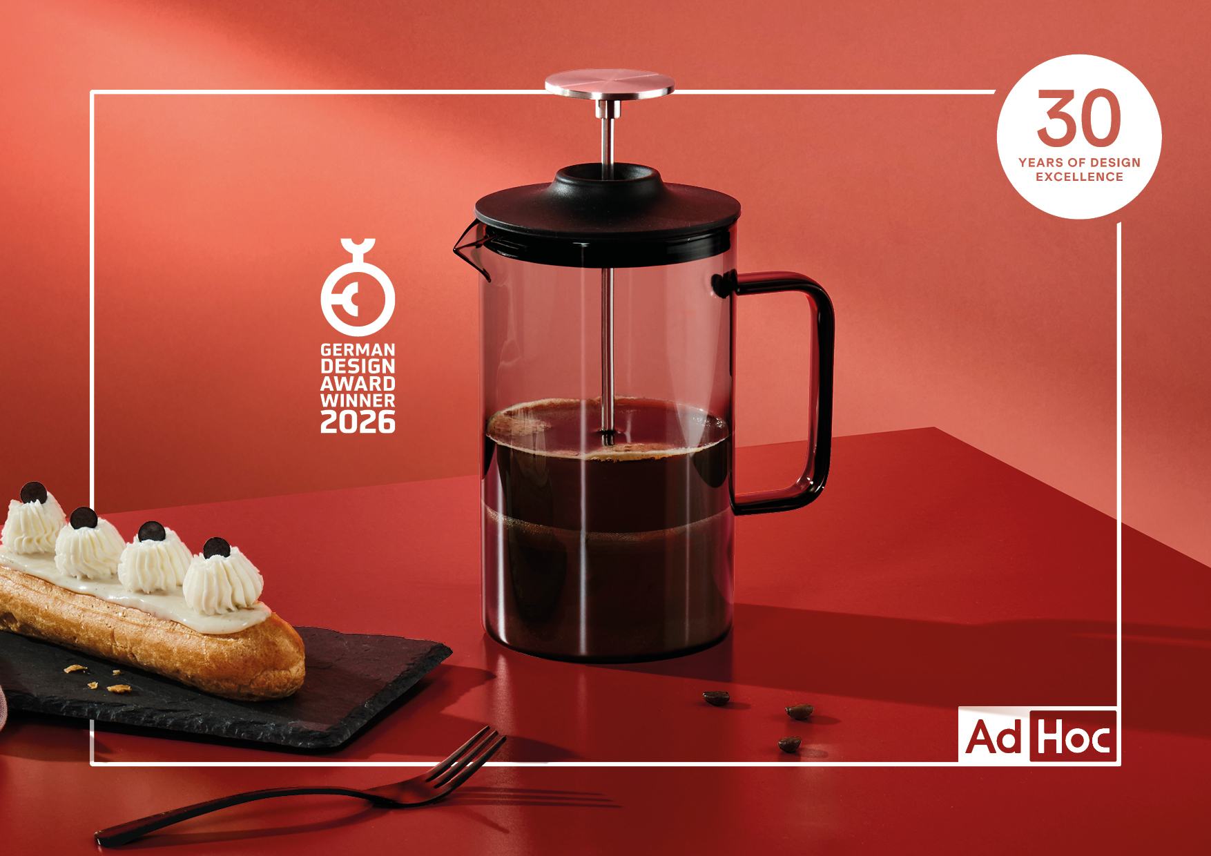 AdHoc Impact MC80 French Press Kaffeebereiter 600 ml Borosilikatglas Edelstahl