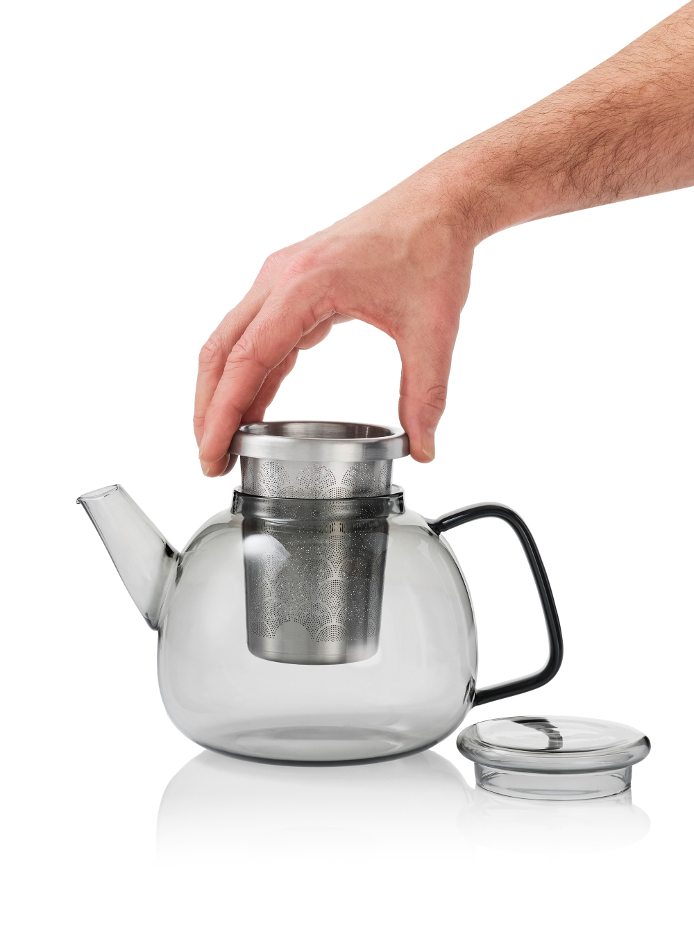 AdHoc Yuna TK61 Teekanne mit Feinfilter 1,2 l Borosilikatglas Edelstahl