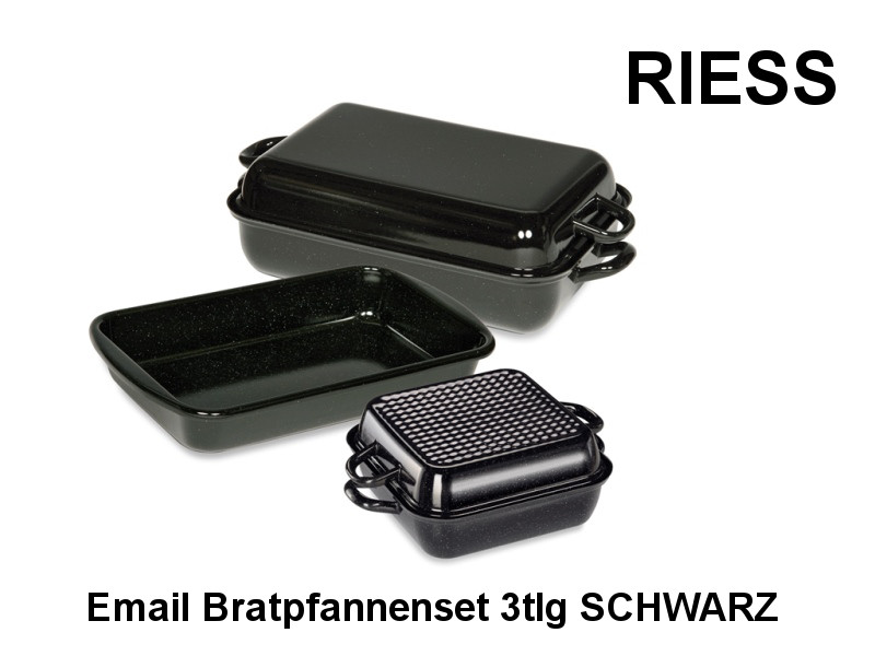 RIESS Profi Emaille Bratpfannen-Set 3-teilig SCHWARZ 0515-022
