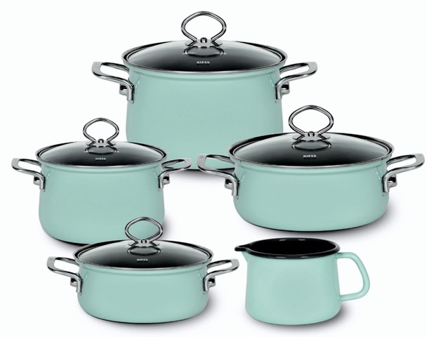 RIESS Nouvelle Emaille Familien-Topfset 5-teilig KRISTALLBLAU 0584-037