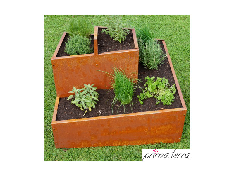 PRIMA TERRA  Kräuterschnecke-Bausatz eckig Metall Edelrost 78x78 H60cm
