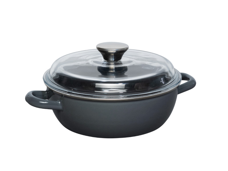 RIESS Email Schmorpfanne mit Glasdeckel 20cm DARK GREY