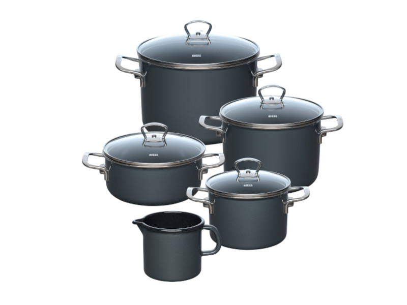 RIESS Email Kochtöpfe, Sparset 5-tlg DARK GREY 0546-003