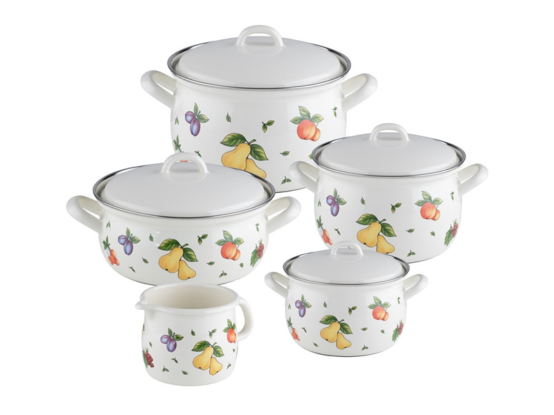RIESS Email Kochtöpfe, Sparset 5-tlg FRUIT GARDEN 0547-068