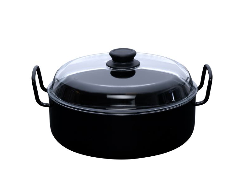 RIESS Oma’s Emaille Schmorpfanne mit Glasdeckel Ø 28 cm SCHWARZ 0459-022