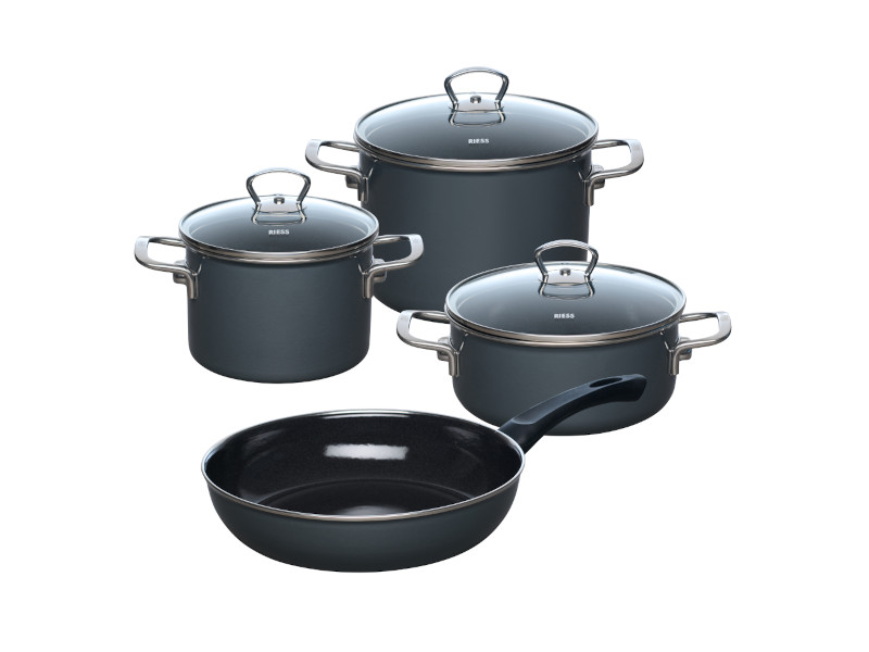 RIESS Email Kochtöpfe, Starterset 4-tlg DARK GREY 0519-003
