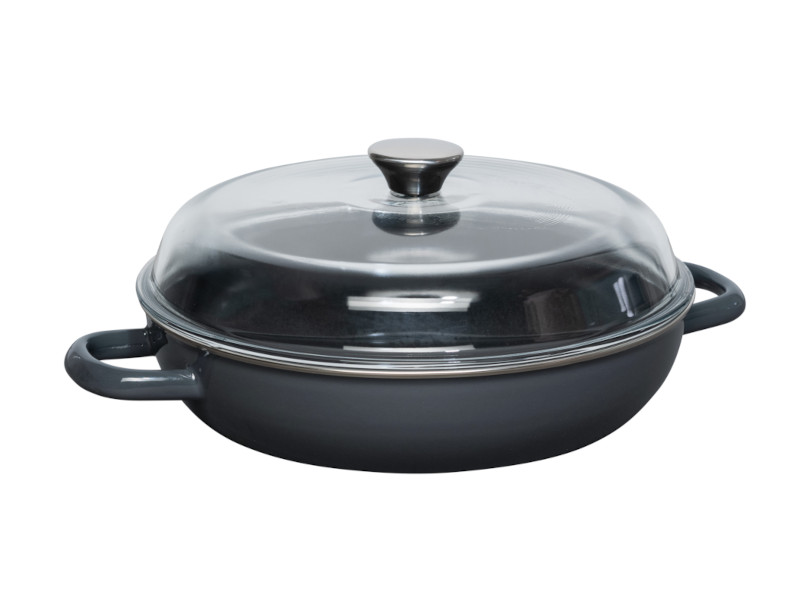 RIESS Email Schmorpfanne mit Glasdeckel 28cm DARK GREY