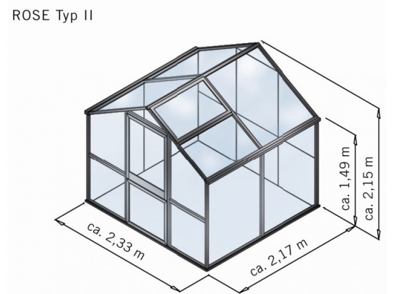 KGT Gewächshaus ROSE II  Alu GRAU - 233 x 217 cm - 10mm Vergl.