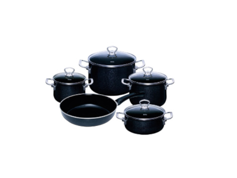 RIESS Email Kochtöpfe, Topfset 5-tlg BLACK MAGIC 0558-009
