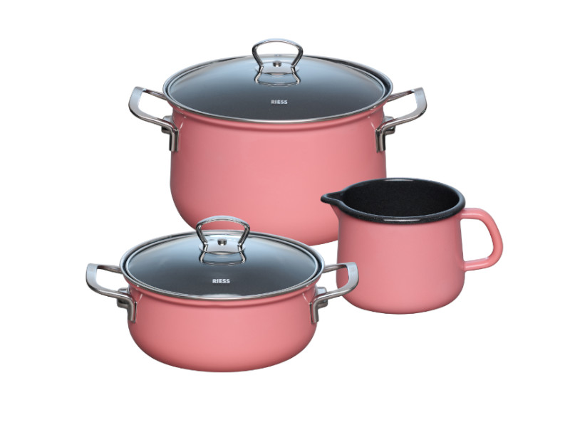 RIESS Email Kochtöpfe, Starterset 3-tlg PINK 0520-114