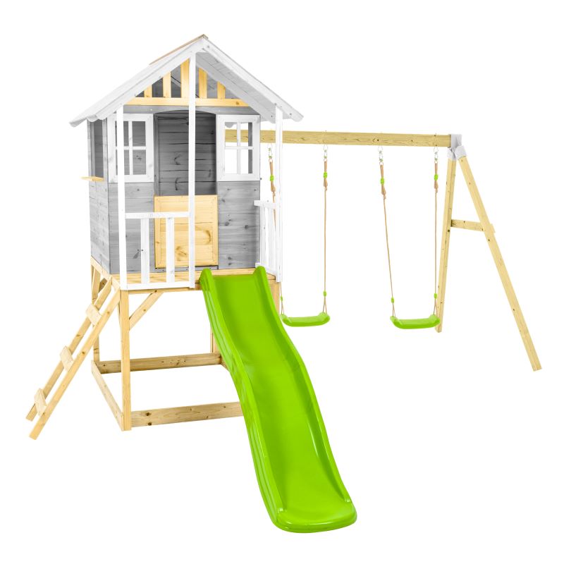 Zwerkules Kinder Spielhaus Holz, Valli mit Rutsche & Doppelschaukel