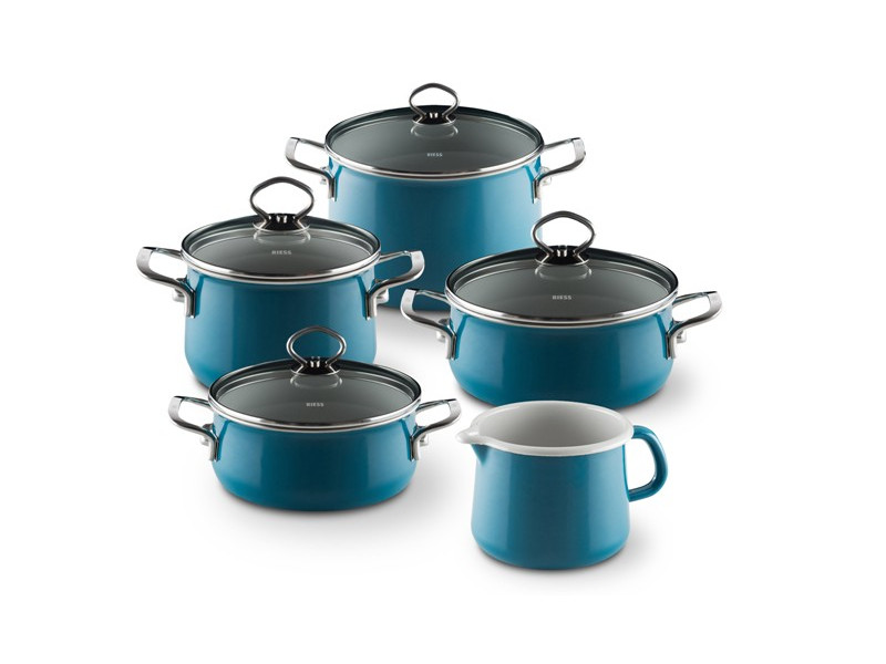 RIESS Nouvelle Extra Stark Emaille Familien-Topfset 5-teilig AQUAMARIN 0584-010