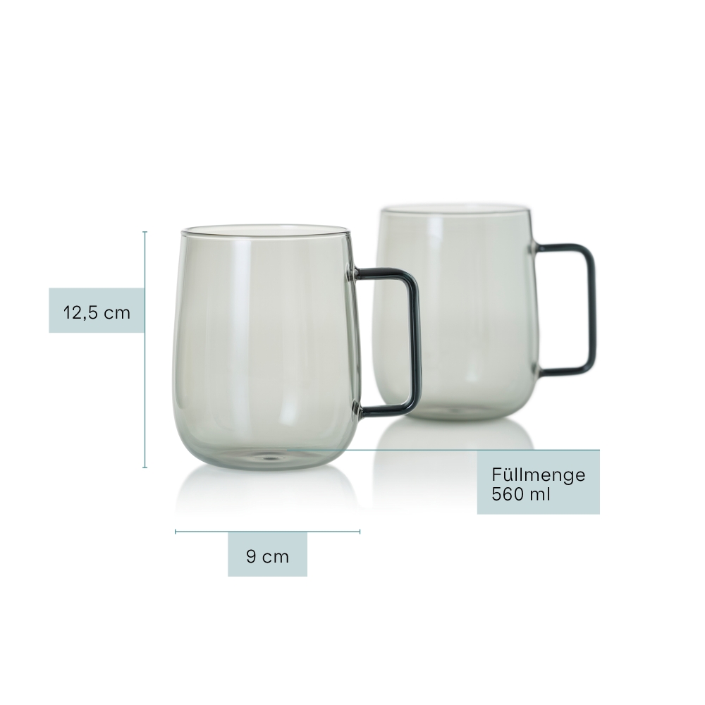 AdHoc Yuna TK64 Tassen-Set 2-teilig 560 ml Borosilikatglas Grau
