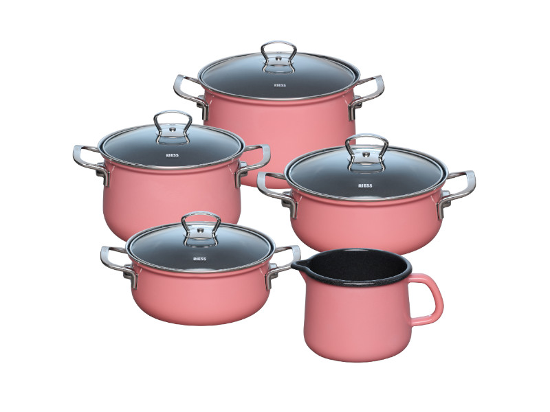 RIESS Email Kochtöpfe, Familien Topfset 5-tlg PINK 0584-114