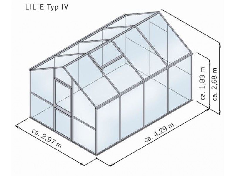 KGT Gewächshaus LILIE IV Alu GRAU - 297 x 429 cm - 10mm Vergl.