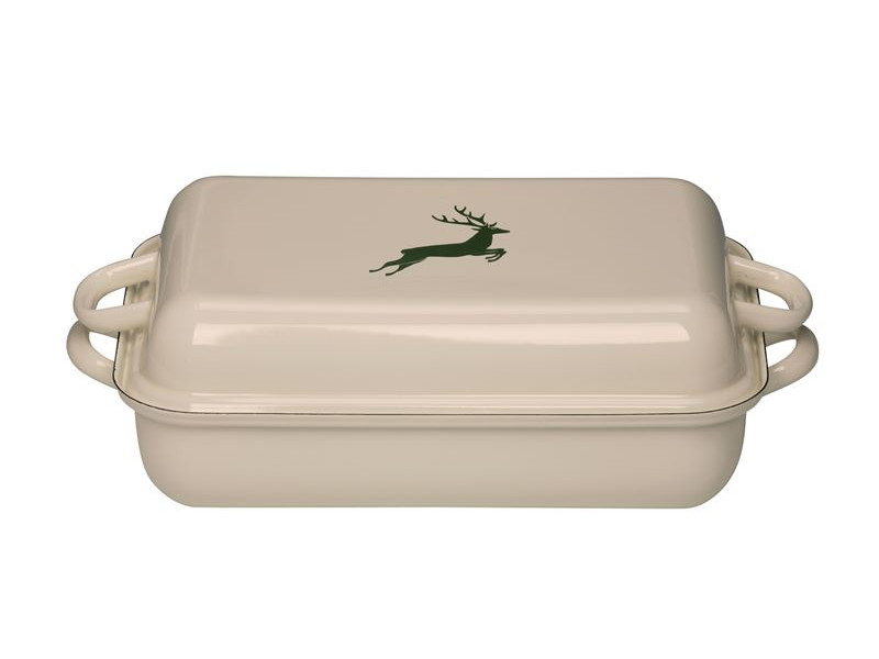RIESS Emaille Bratpfanne mit Deckel 37x26 cm Hirsch Grün 0105-072