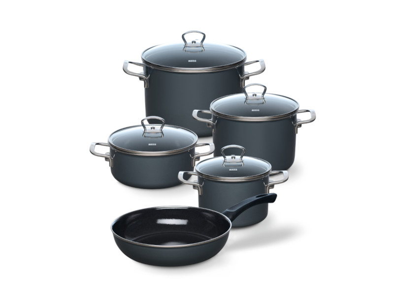 RIESS Email Kochtöpfe, Topfset 5-tlg DARK GREY 0558-003