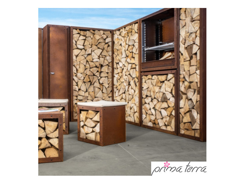 PRIMA TERRA Kaminholzregal-Bausatz "INFINITA" Metall Edelrost 158x158cm 35cm Tiefe