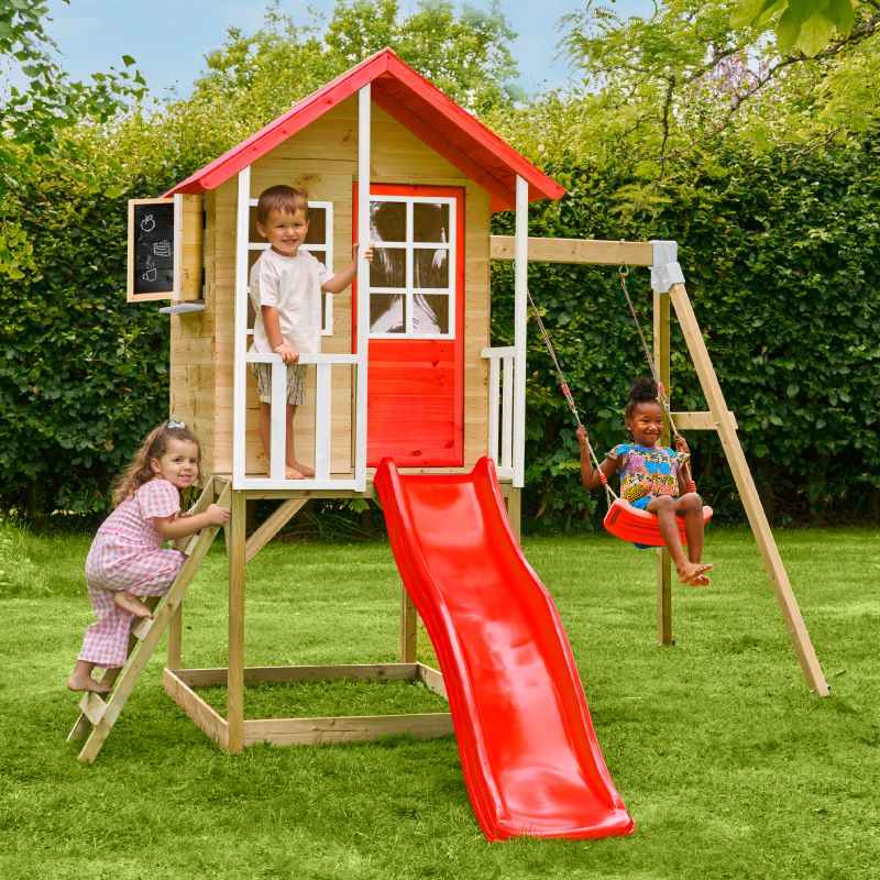 Zwerkules Kinder Spielhaus Holz, Lolla mit Rutsche & Schaukel