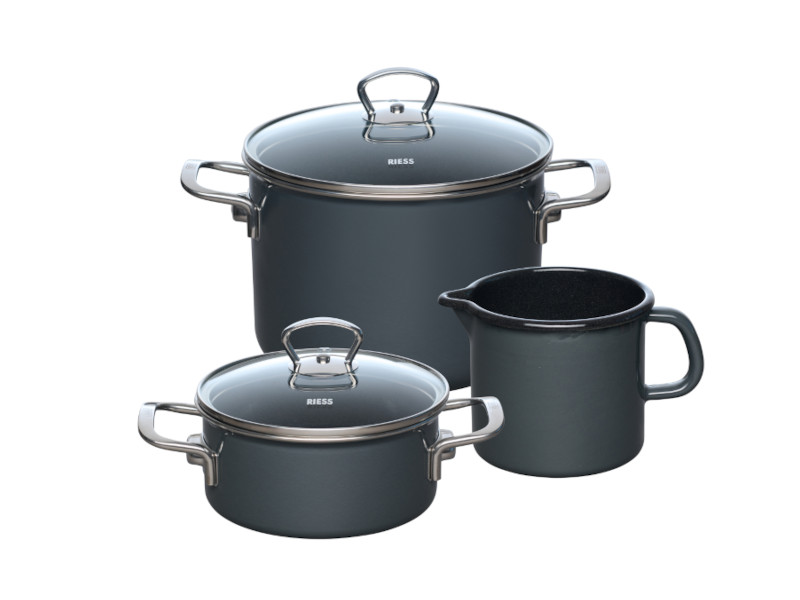 RIESS Email Kochtöpfe, Starterset 3-tlg DARK GREY 0520-003