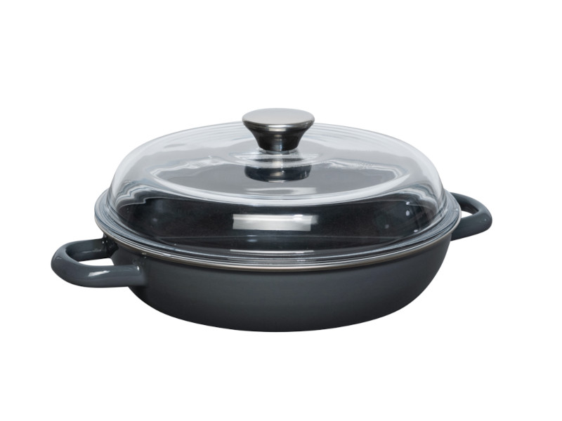 RIESS Email Schmorpfanne mit Glasdeckel 24cm DARK GREY